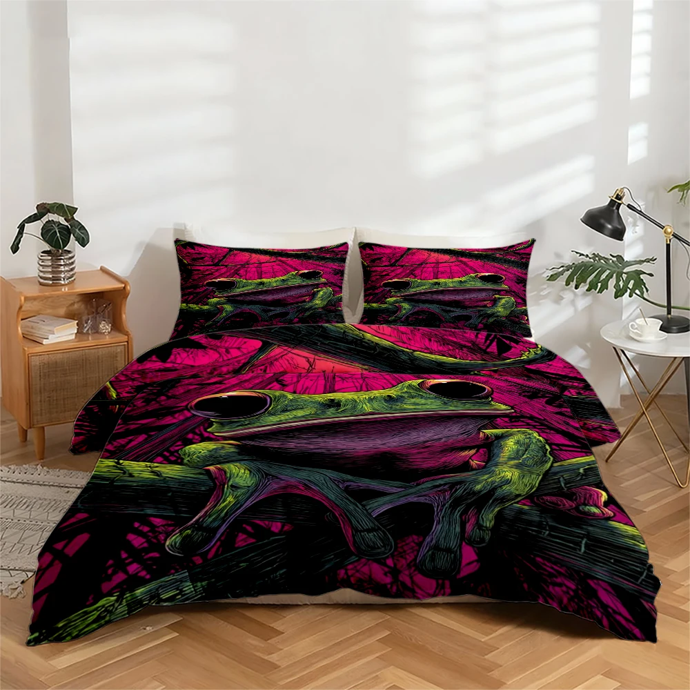 

Комплект постельного белья с цифровой печатью высокого разрешения, комплект пододеяльников с очень крутым принтом в виде лягушек, комплект пододеяльников с крупным цветочным принтом, включает 1 пододеяльник + 2 наволочки, подходит для спальни, гостевой ко