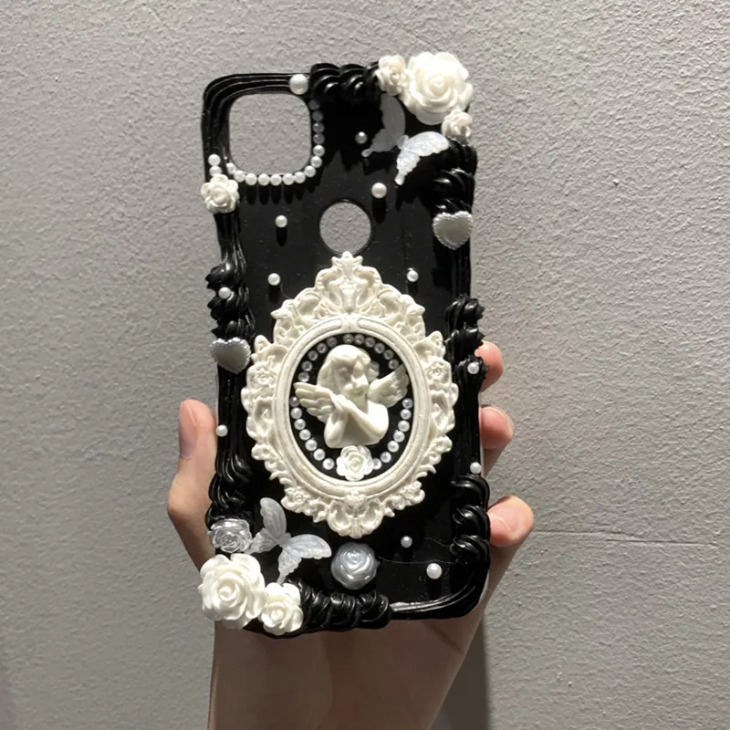 Handmade DIY Phone Case Baroque retro style handmade cream glue mobile Phone Cover For iPhone 11 12 13 Plus X mAX