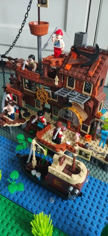 RiceBlock Island Storm Pirate Wharf Building Brick Set | Fortress, Ship & Adventure Scene