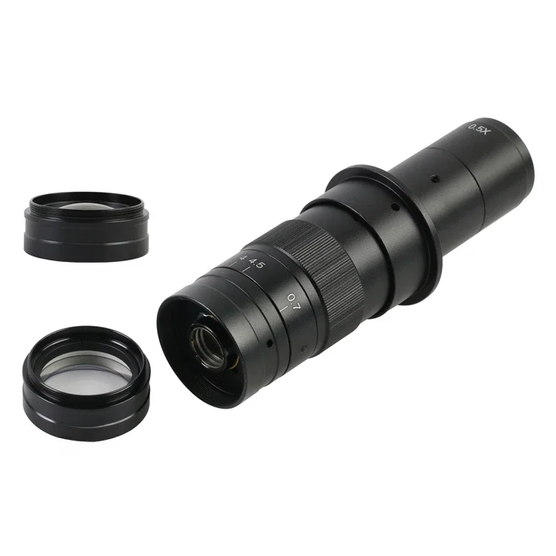 Regulowany obiektyw z zoomem 5X-360X z mocowaniem C, soczewka Barlowa 0.5X 2.0X, soczewka pomocnicza do mikroskopu przemysłowego z kamerą HDMI VGA USB — zdjęcie 2