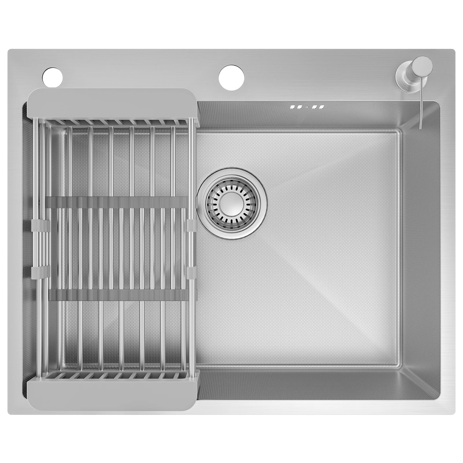 60 x 49 cm Küchenspüle Silber Edelstahl 304 Einbauspüle mit Seifenspender und Ausziehbarem Abtropfkorb Nano Wabenstruktur Kratzfest Spülbecken für Moderne Küche mit Siphon Set