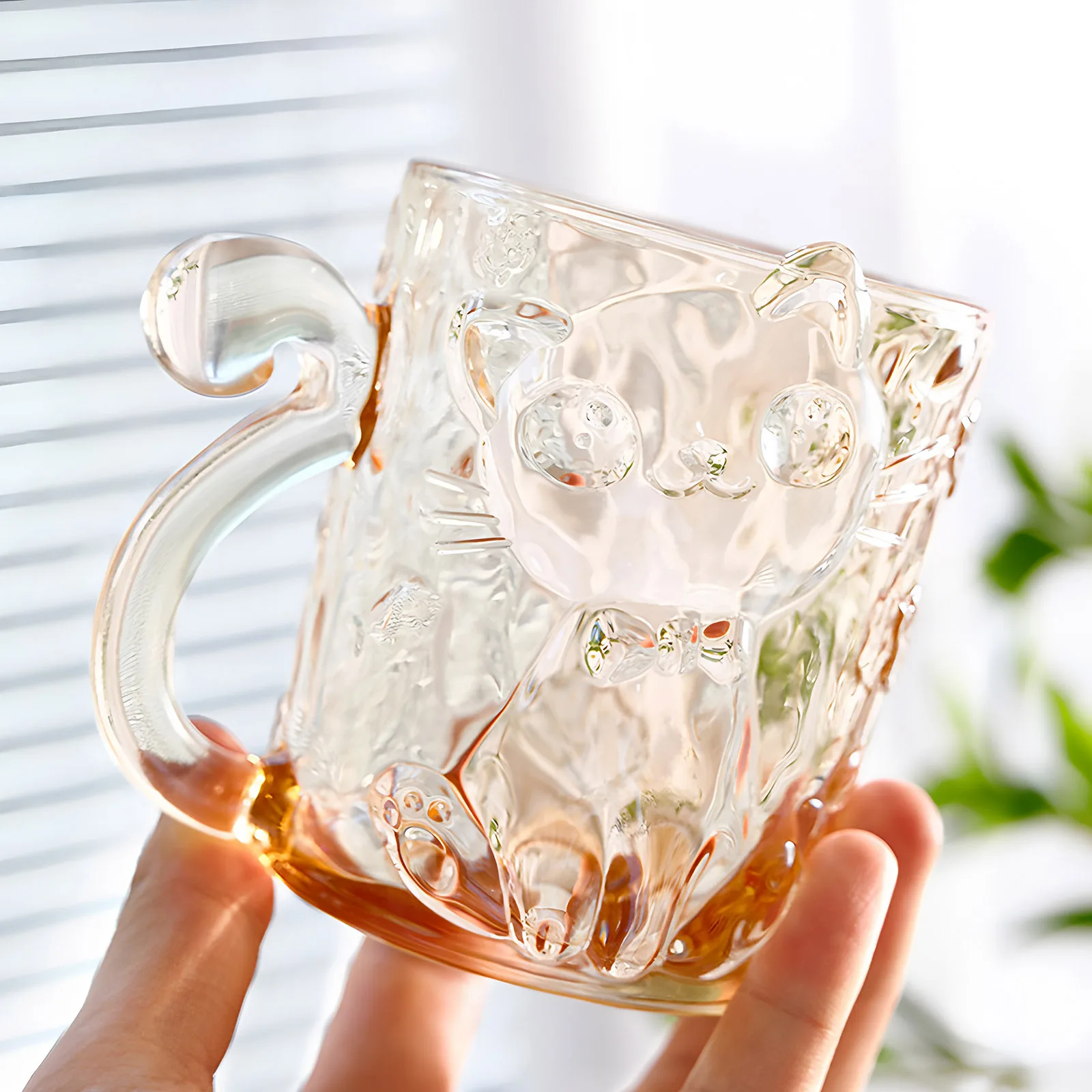 

Hand-Painted Embossed Cute Cat Glass Cup High-End Cartoon Mug for Coffee Milk & Juice Stylish Breakfast Tumbler for Home Office