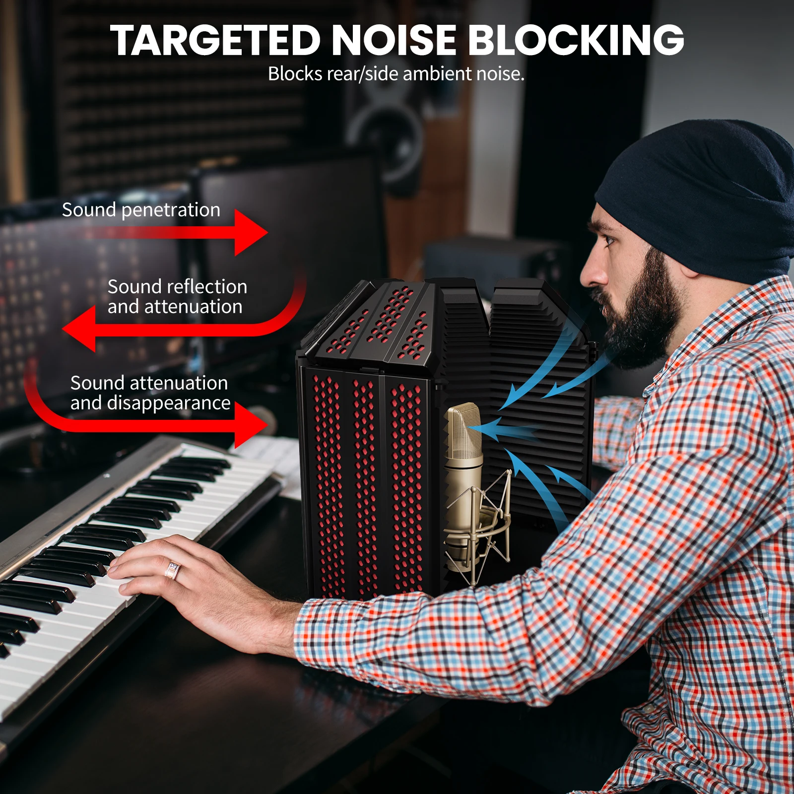 XTUGA Microphone Isolation Shield Microphone Pop Filter Shield Foldable Adjustable Windscreen Microfone for Studio Recording
