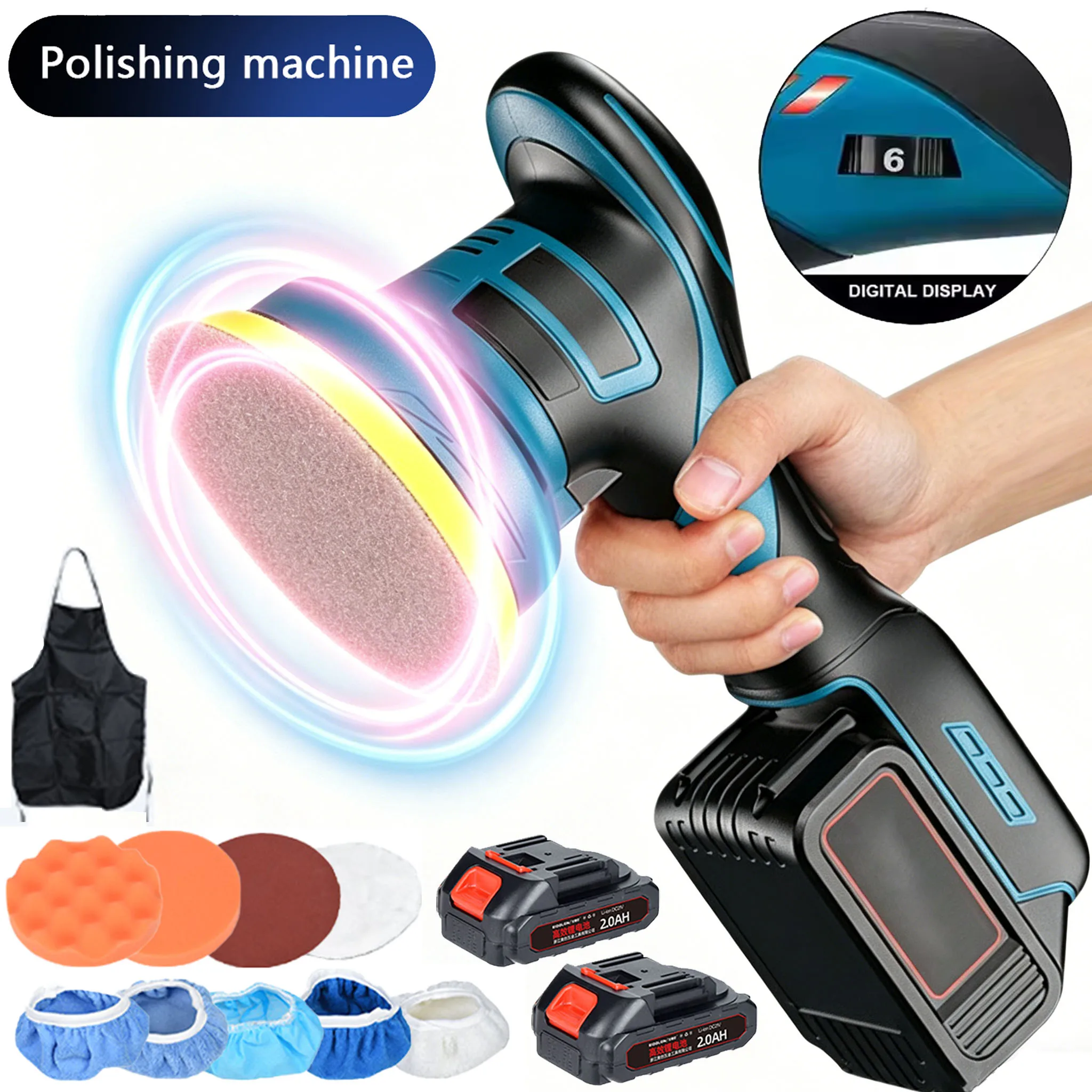 Pulidora de autos sin escobillas OWJHE, pulidora eléctrica de 6 velocidades, máquina para pulir y sellar autos, compatible con batería Makita de 18v.