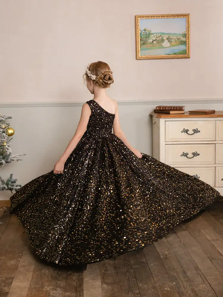 Robes de demoiselle d'honneur en tulle à paillettes pour filles, robe de soirée à fermeture éclair simple pour enfants, vêtements de cérémonie de mariage