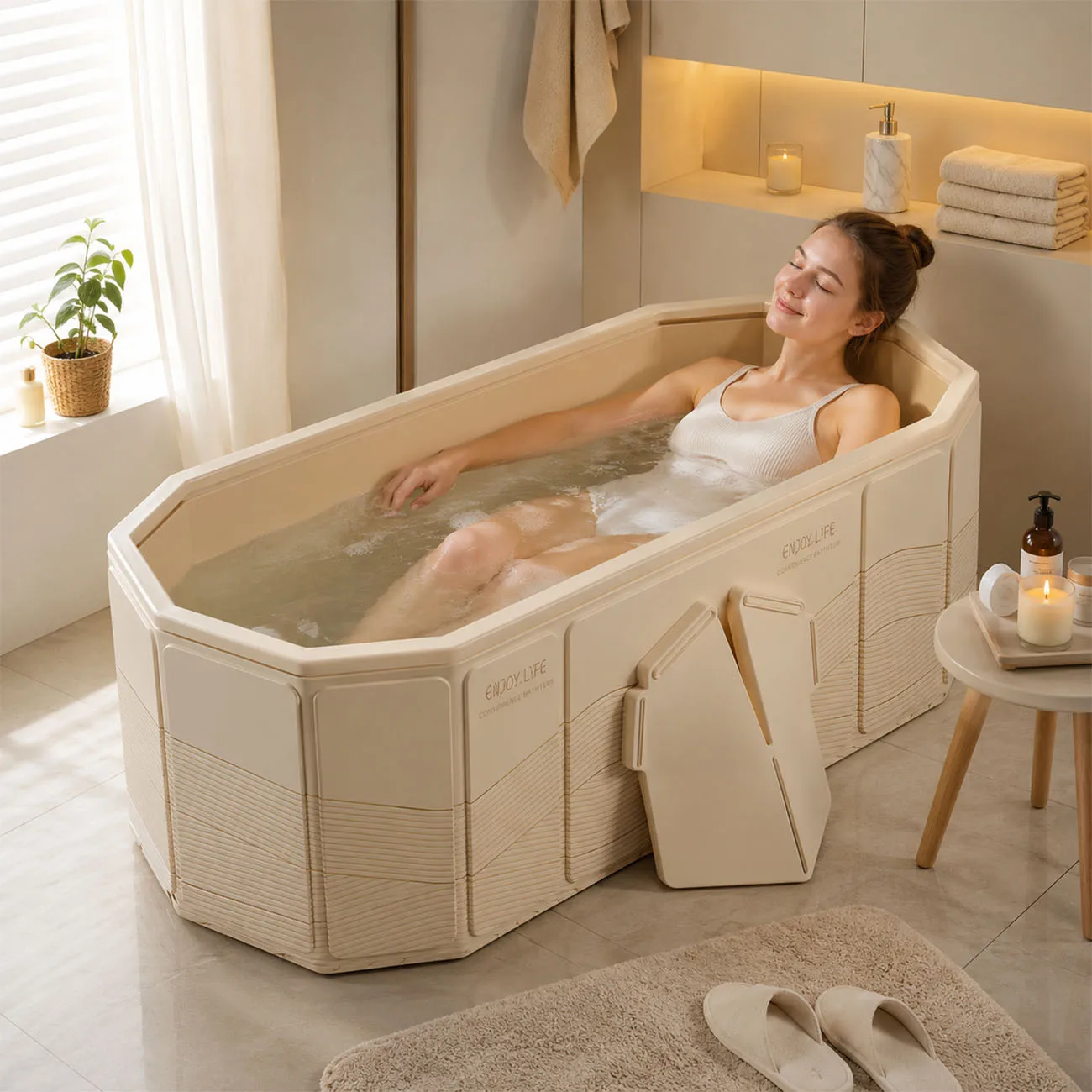 1PC Portable Foldable Bathtub for Adults, Large Soaking Bath Tub, Space-Saving Home Spa Tub for Bathroom