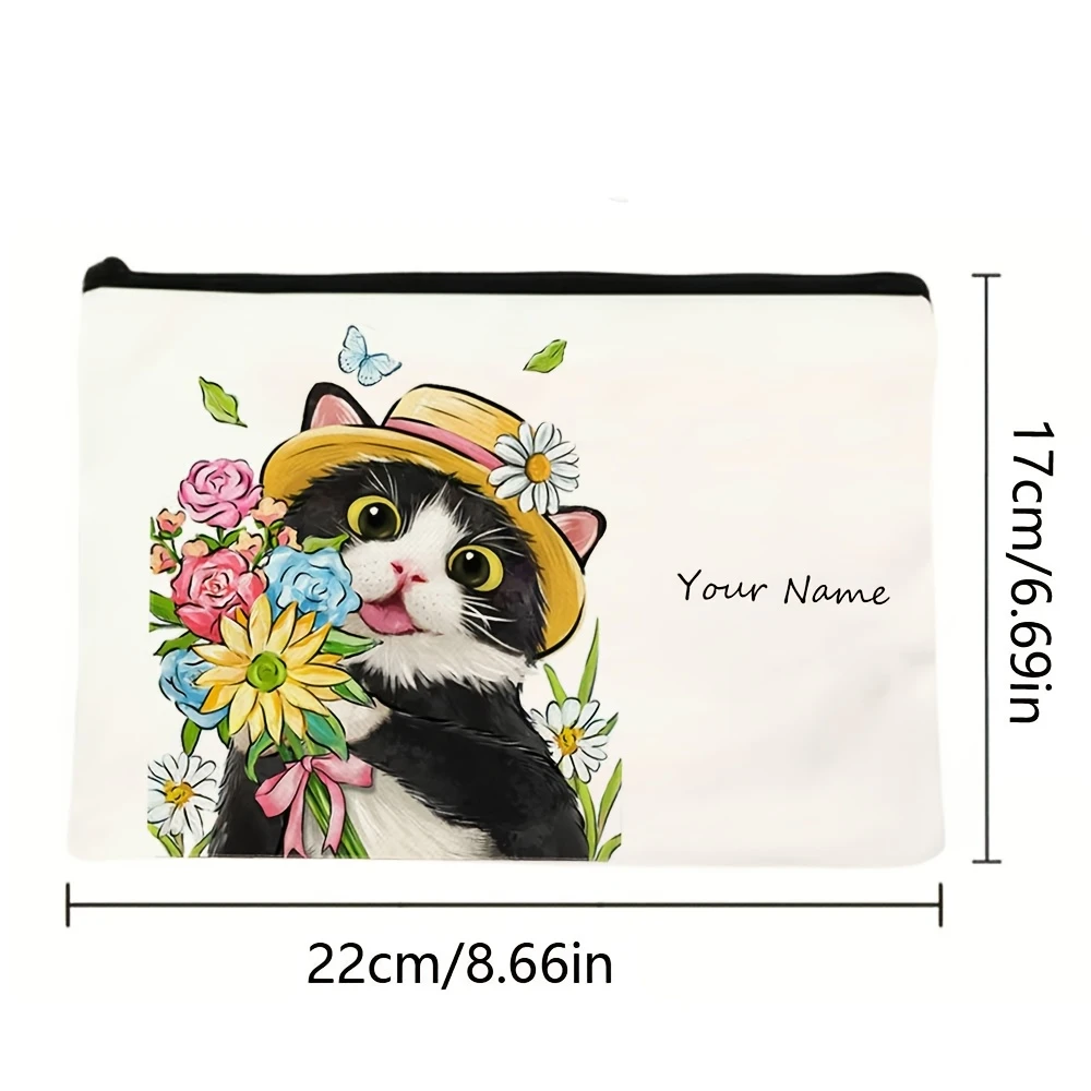 Personalized Vintage Cat Cosmetic Clutch Storage Pouch Ideal Present for Women Graduation Wedding Holiday Gifting