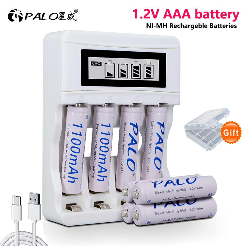 

1.2V AAA NIMH Original 3A Rechargeble Batteries NI-MH AAA Batteries For Remote Control Toy Digital Camera With 4 Slots Charger