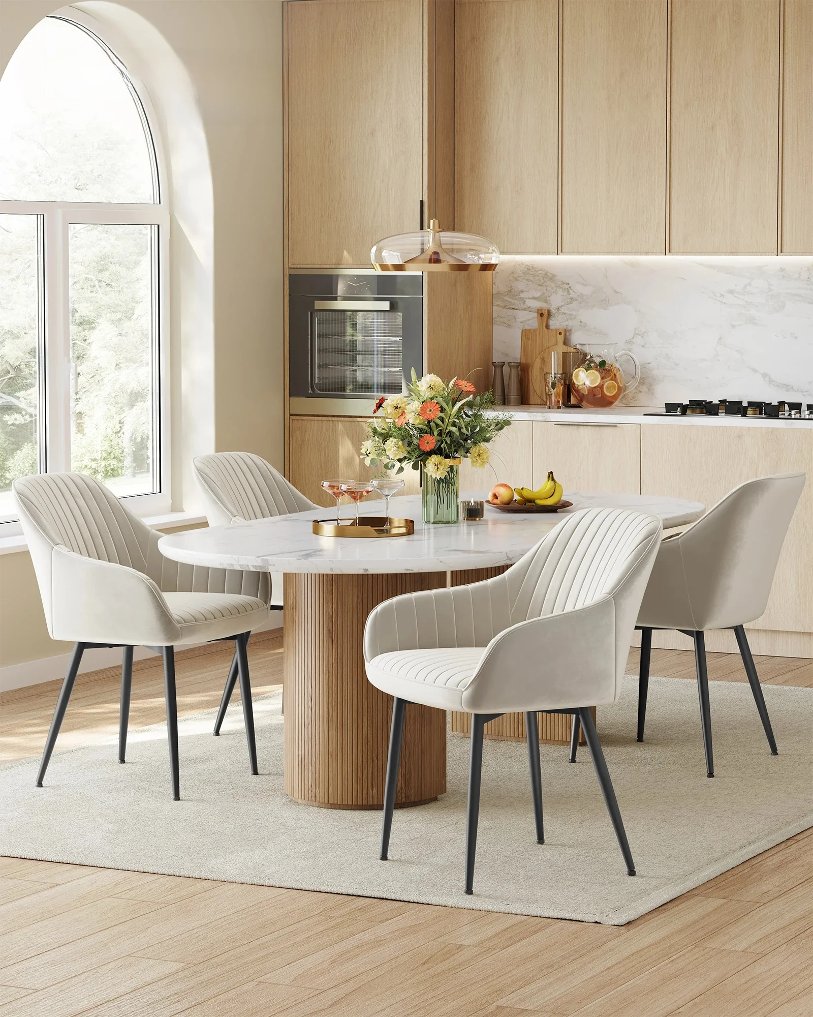 SONGMICS Set van 6 eetkamerstoelen, fauteuil, gestoffeerde stoel met armleuningen, metalen poten, fluwelen hoes, zitbreedte 49 cm, Max. 120kg - afbeelding 2