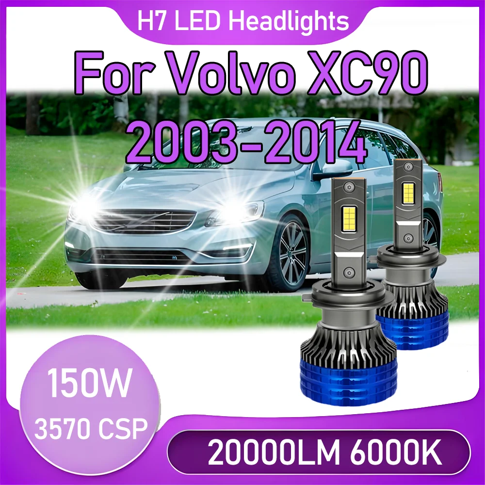 

2PCS H7 20000LM Headlamps LED Headlights 6000K Bulbs With double Copper tube turbo fan auto lights 150W For Volvo XC90 2003-2014