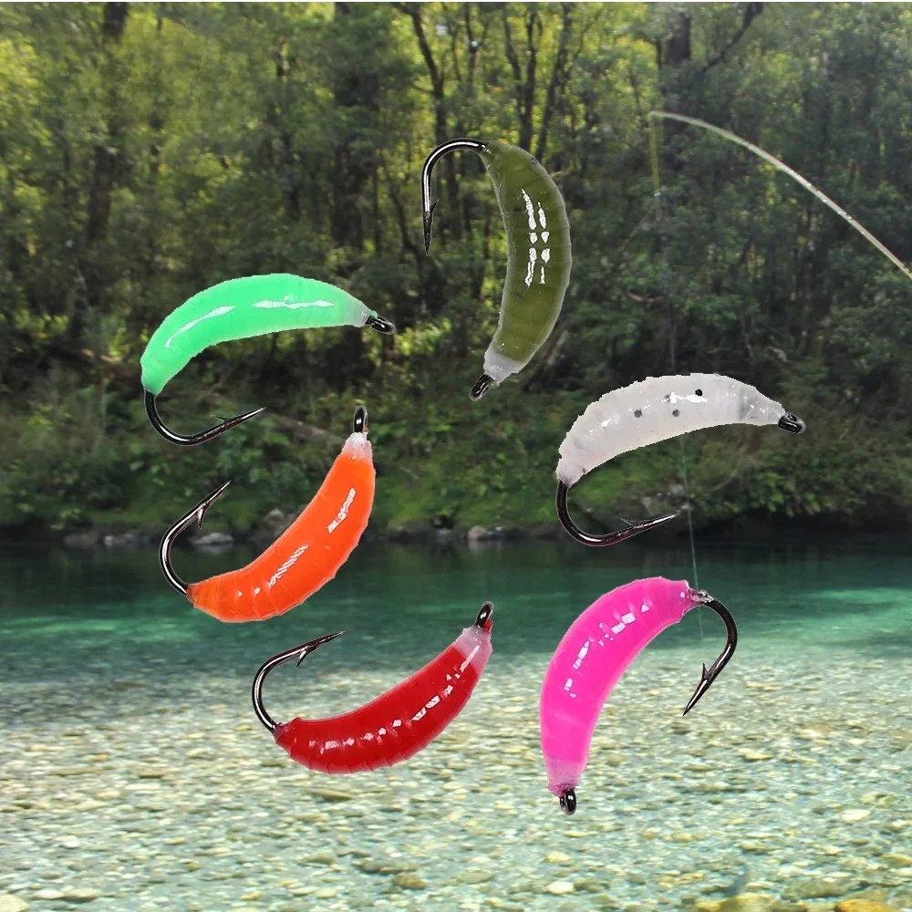 Bimoo 6 pièces # 8 # 10 nymphe Scud Bug ver mouches Caddis larve rivière rocheuse truite pêche mouches insectes appât leurre blanc rouge