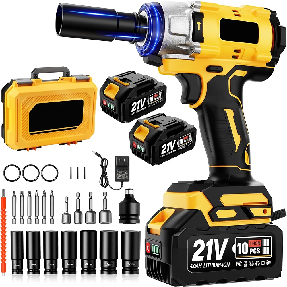 Clé à chocs électrique sans fil 400 N.M, 3300 tr/min, tournevis électrique, perceuse avec 2 batteries