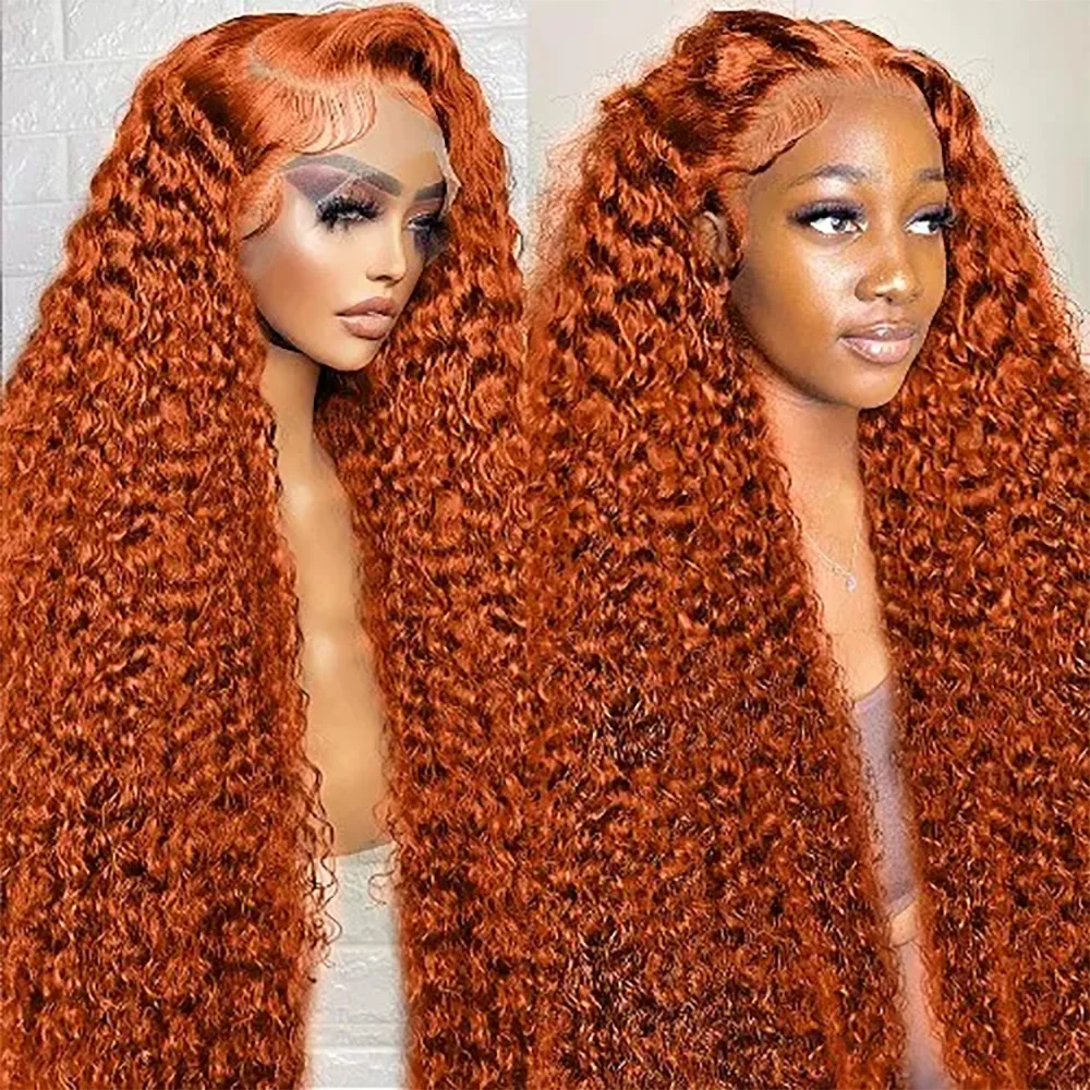 30 inch Ginger Lace Front Wig Human Hair 350# Water Wave Wig 13x6 HD Lace Frontal Wigs for Women Deep Curly Wig Fast Delivery