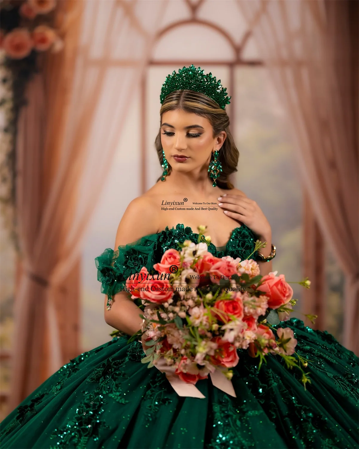 Eelgant 3D Floars Quinceanera Dresses Lace Appliques Off Shoulder Ball Gown Birthday Sweet 16 Gown Customized vestidos de gala
