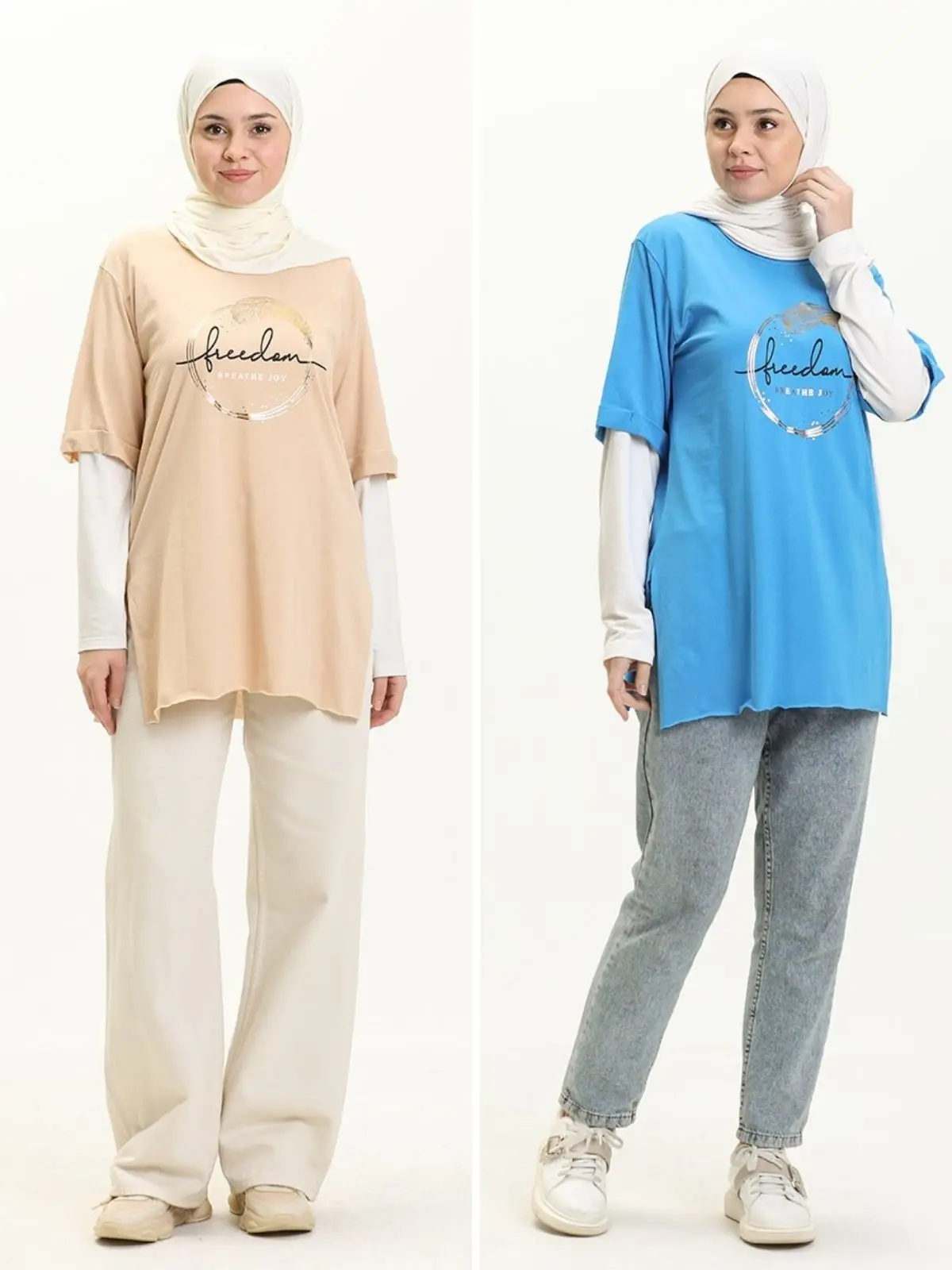 Freedom Printed Tshirt Plain Long Sleeve Cotton Sweatshirt The Second 40% Off Zero Collar Summer Muslim Women Sweatproof