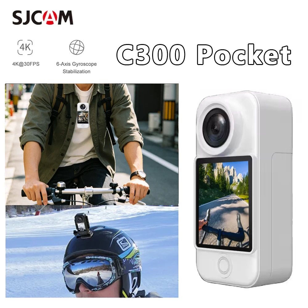 SJCAM C300 Pocket Action Camera 4K FHD Long Battery Life 30M Waterproof 5G WiFi Mini Thumb Cam Outdoor Sport Video Recording Cam