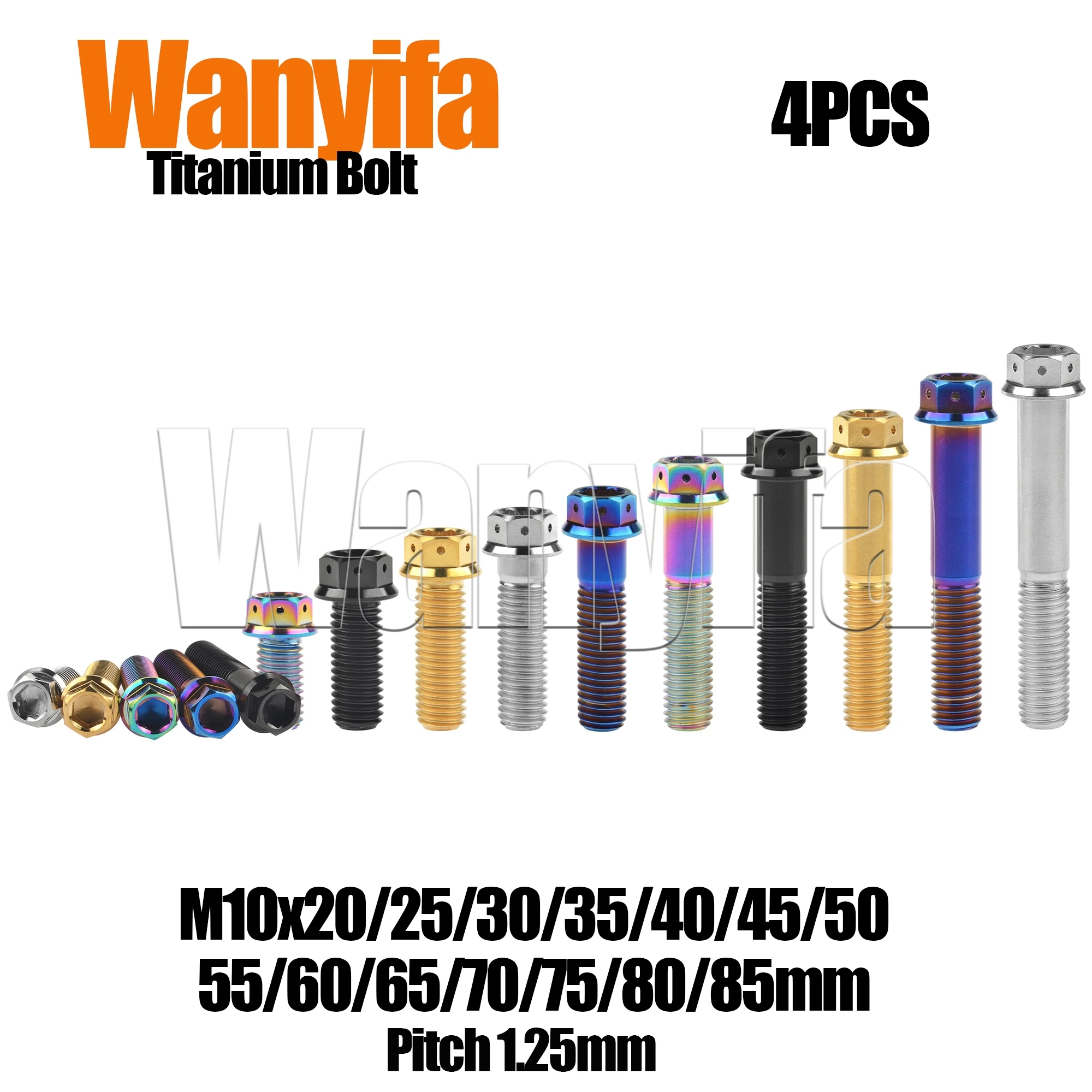 

Wanyifa Titanium Bolt M10x20/25/30/35/40/45/50/55/60/65/70/75/80/85mm Flange Head Hex Sleeve Screws for Motorcycle Part