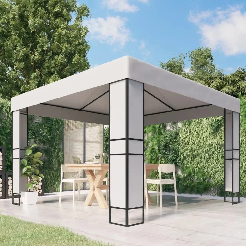 Vidaxl White Gazebo With Double Roof 3X3 M Outdoor Umbrella,Outdoor Decoration,Sunshade,Rainproof