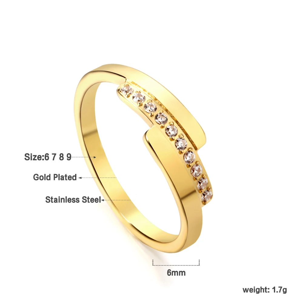 LUXUSTEEL Korean New Wedding Rings For Women Golden Stainless Steel Micro Paved Cubic Zircon Finger Engagement Luxury Jewelry