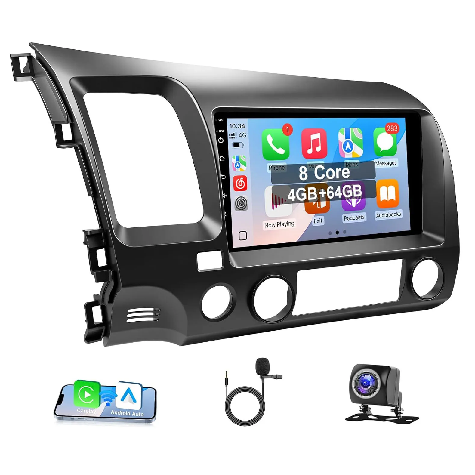 

9'' 8 Core 4+64GB Car Radio Stereo for Honda Civic 2006 2007 2008 2009 2010 2011, Android 13 Head Unit with Wireless Carplay Android Auto FM SWC Backup Camera,Support Airbag