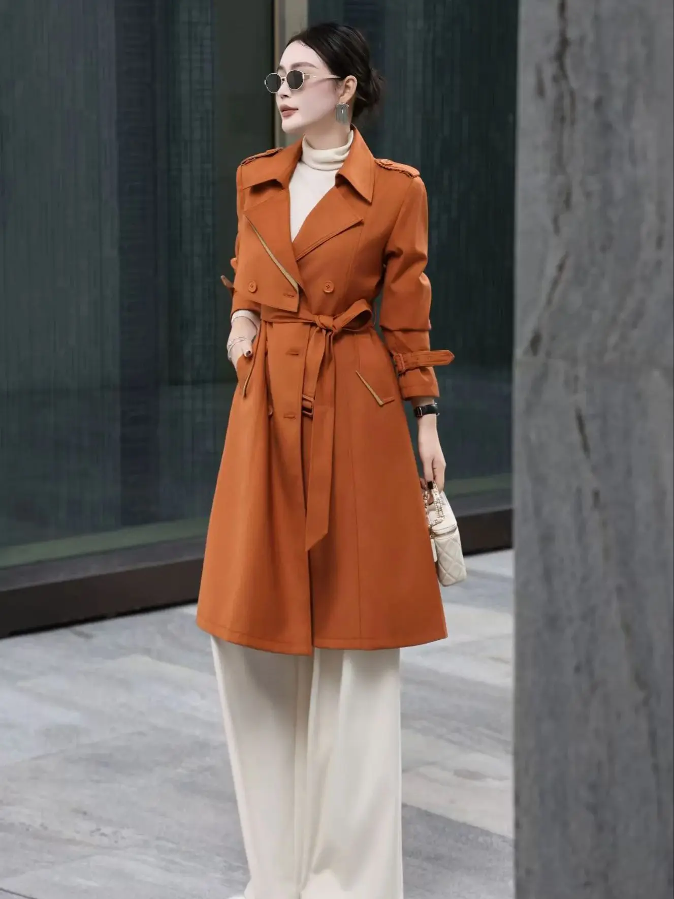 Autumn women's casual solid color british-style trench