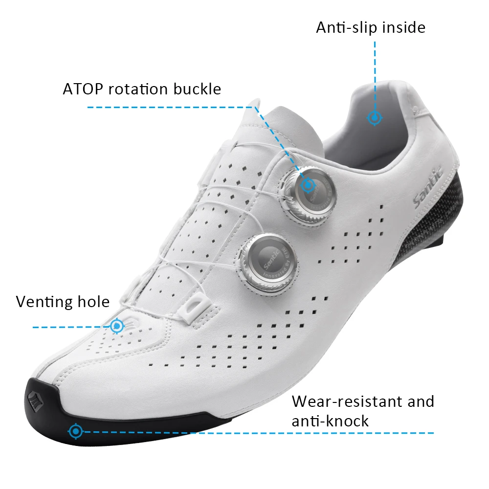 

Santic Men's Wide Last Road Cycling ShoesThermoplastic Carbon Sole ATOP Quick-Lock Buckle Breathable Professional Bicycle Shoes