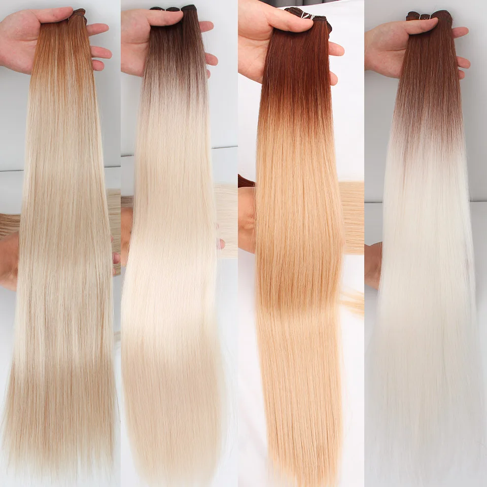 

Straight Hair Extensions Synthetic Smooth Ombre Cosplay Brown Hair Weaving 26" Blonde Synthetic Long Yaki Straight Hair Bundles