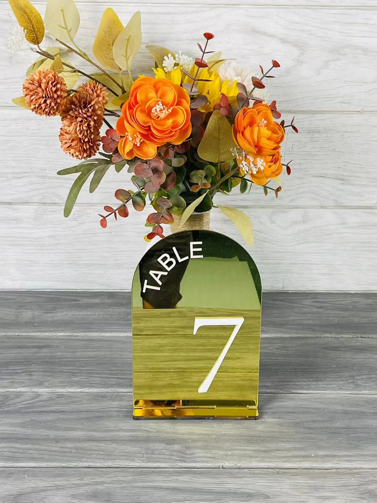 Arched Gold Table Numbers with Stands  Gold Mirror Table Numbers  Wedding Table Signs  Wedding Table Decor  Wedding Reception