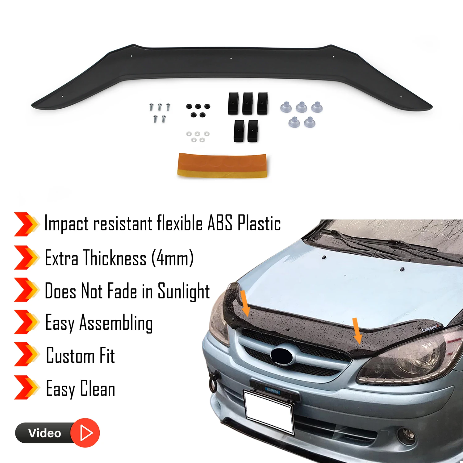 Hood Deflector Guard for Hyundai Getz (2006-2011) - (HB) Bug Shield Bonnet Protector / 4 mm thickness material