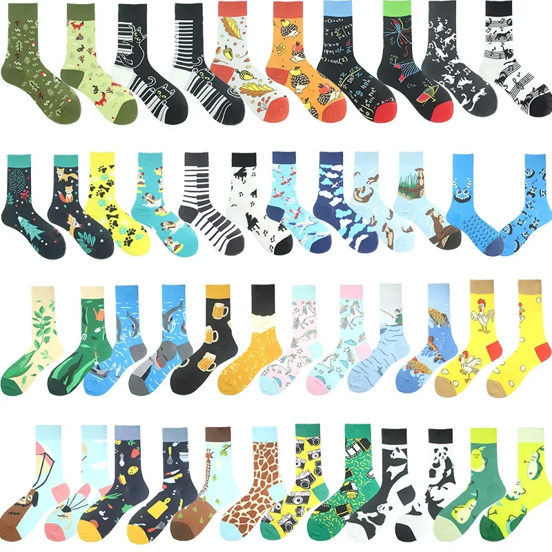 AB conception professionnelle chaussettes drôles hommes heureux Animal musique bière Skarpetki Sokken Hip Hop grande taille Meias Skateboard Divertidos