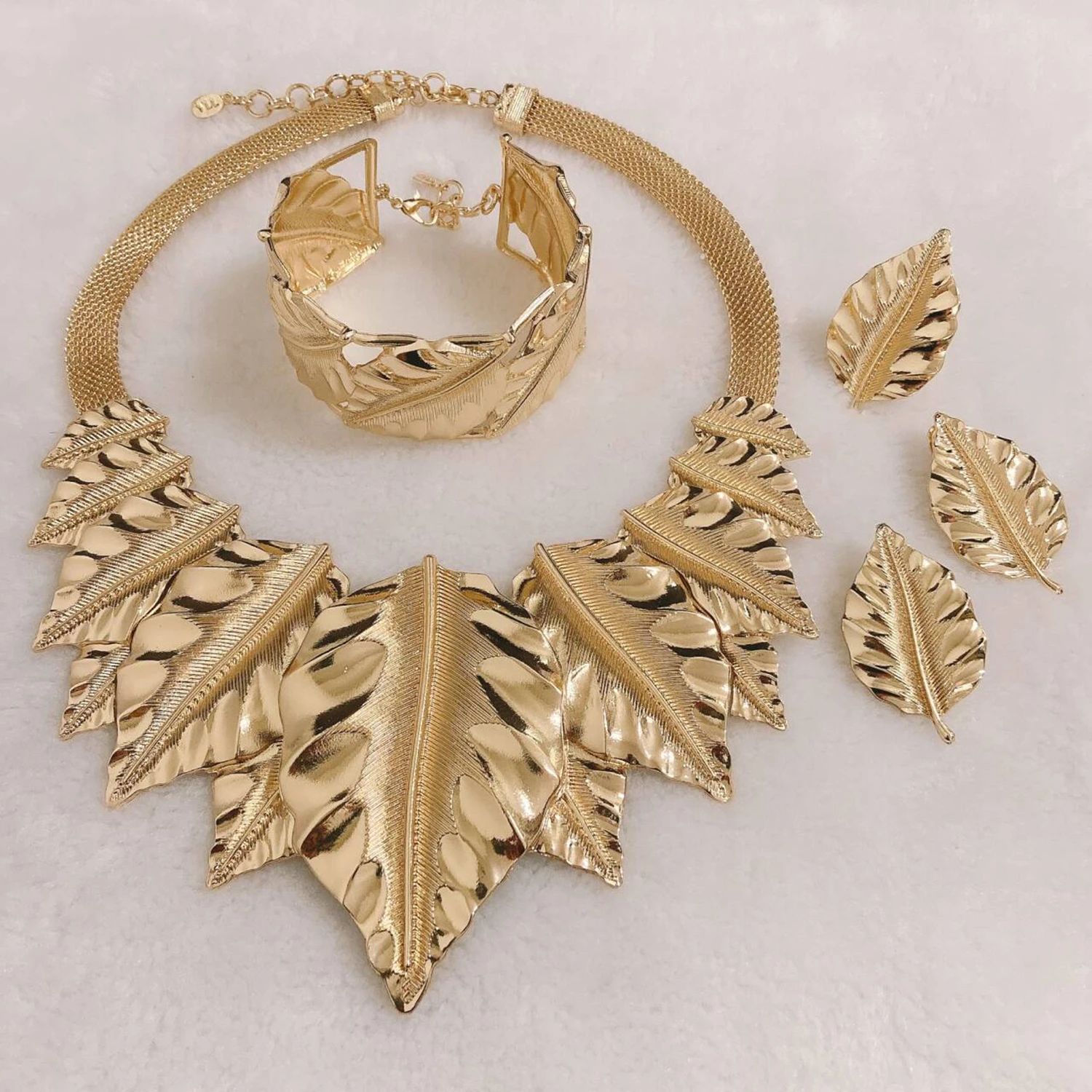 Jewelry Set Women Big Leaf Necklace Leaf Earrings Ring Bracelet Women Dubai  Designer Italian Original Jewelry