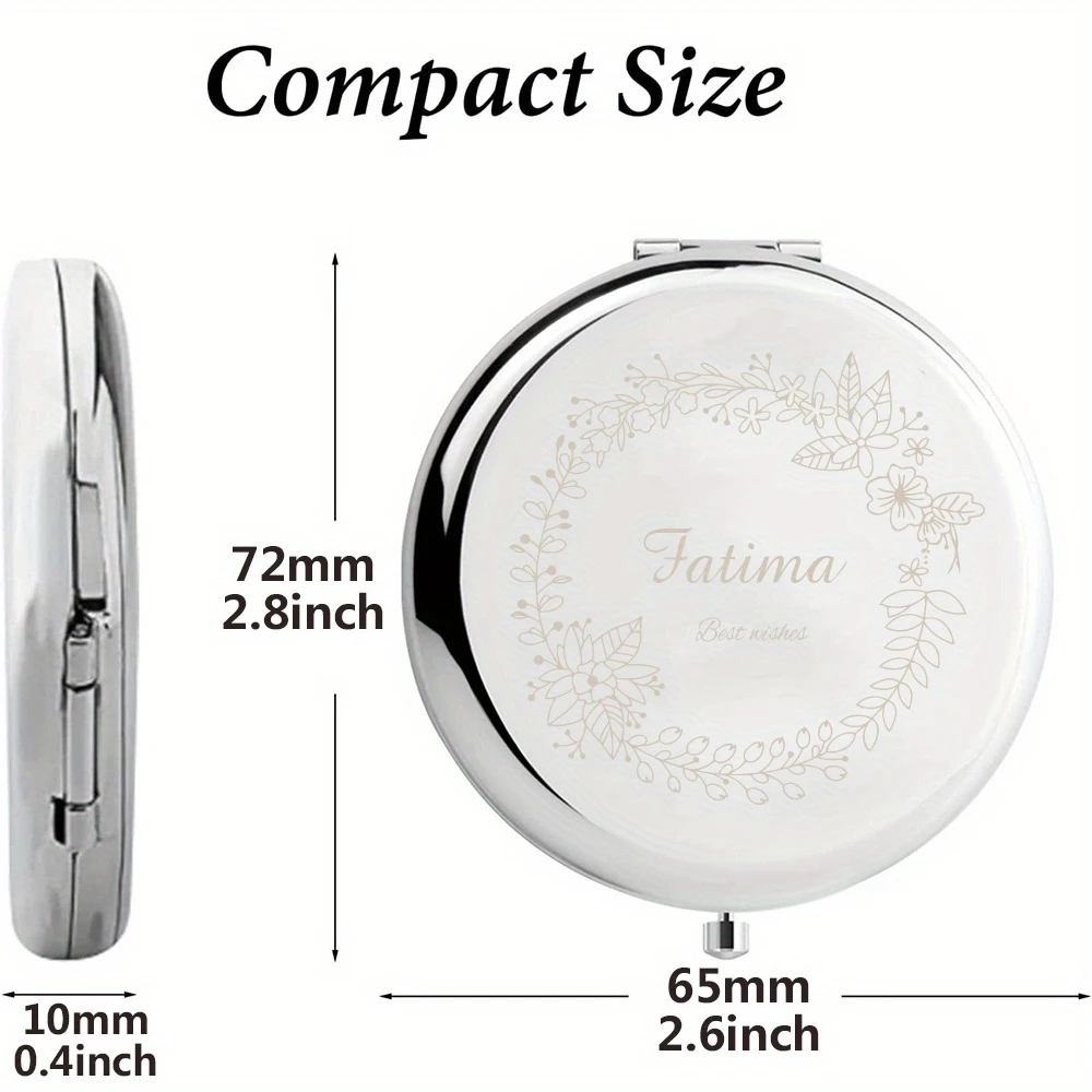 Custom Name Compact Wreath Pattern Pocket Mirror, Stylish Folding Cosmetic Mirror, Student Gift for Holidays and Graduation