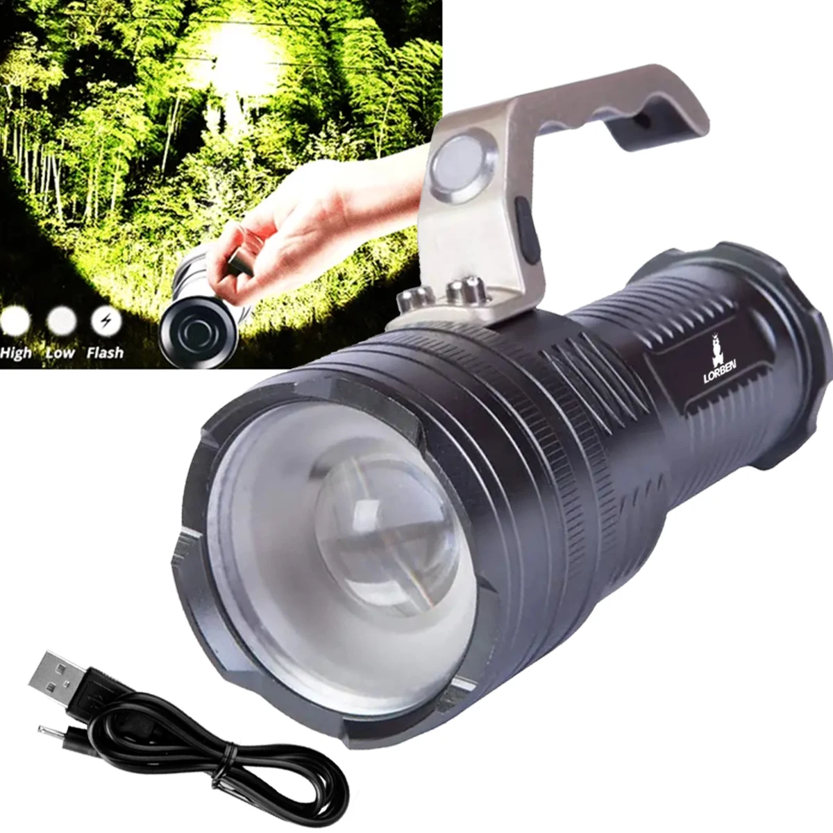 Lorben Tactical Flashlight Floodlight Led Cree T6 HX 9001 L2 Rechargeable Super Powerful Portable 100.000 Hours Use GT6004