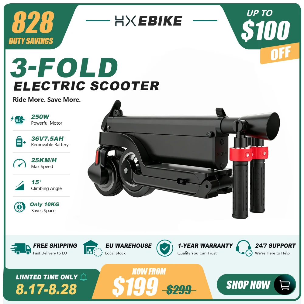 HX X6 Elektroroller 250W 3-fach Faltbarer E-Scooter 36V7.5AH Elektro-Kickscooter 25km/h Rucksack-E-Scooter Faltbarer Elektroroller
