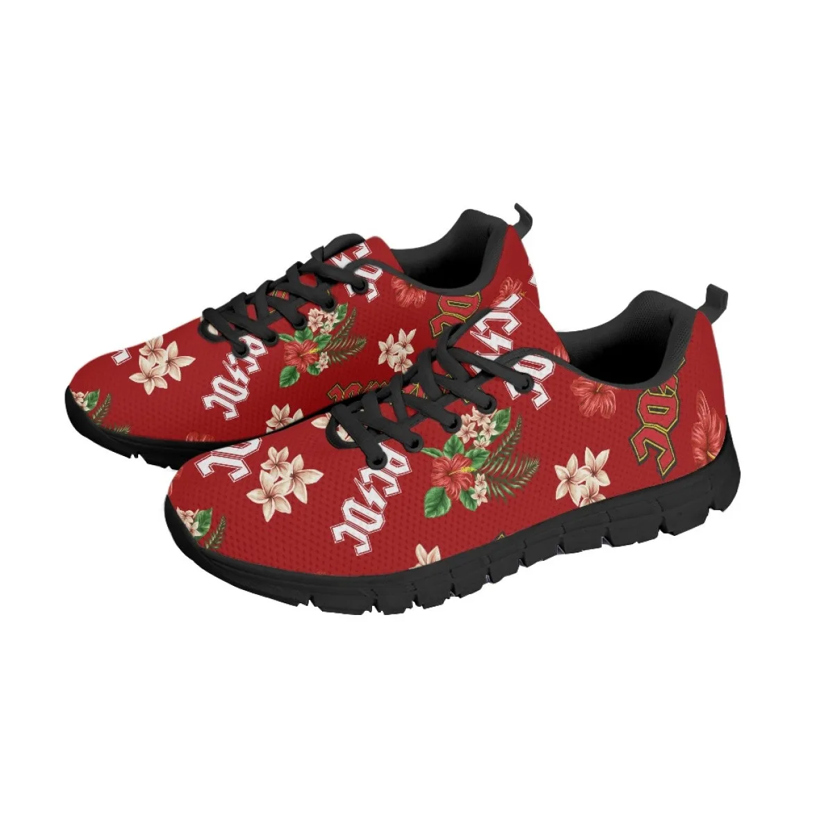 INSTANTARTS Rock Band Hibiscus Floral Print Women's Sneakers Top Quliaty Outdoor Skateboard Casual Shoes Flats Walking Footwear