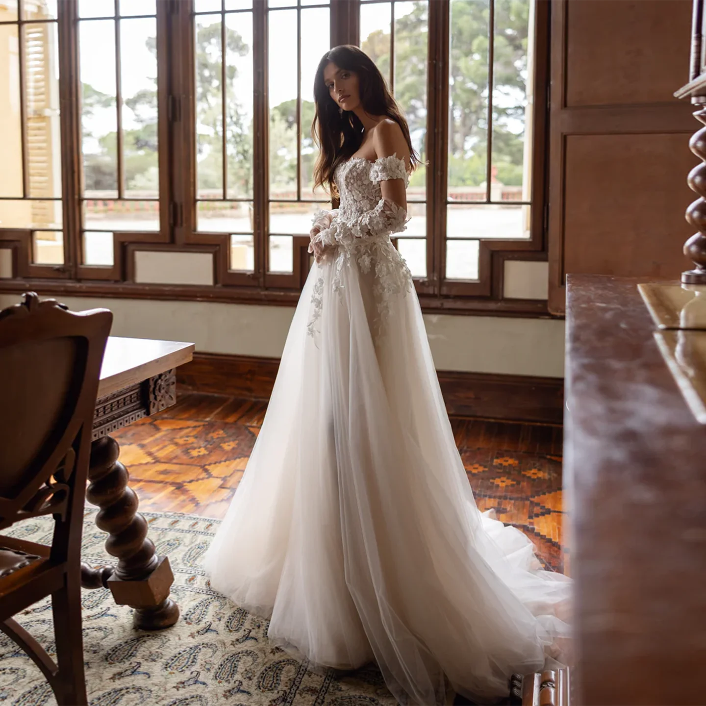 Sharon Said 2026 Romantic 3D Flower Sweetheart Wedding Dress Bohemian Off Shoulder Long Gloves Bride Gowns SW412 Customized