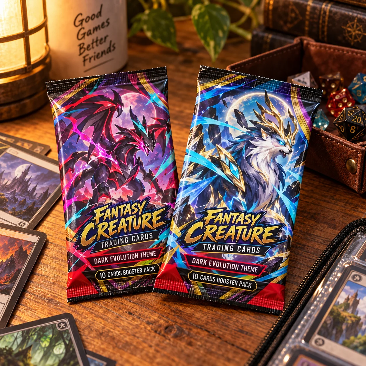 10 Card Fantasy Creature Trading Card Booster Pack Dark Evolution Theme Collectible Cards for Hobby Collectors