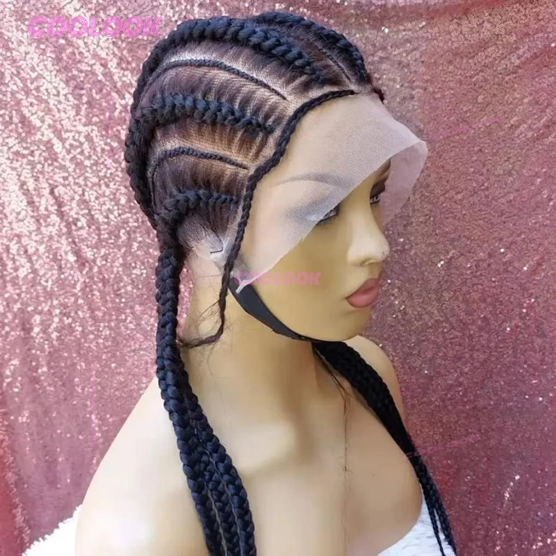 باروكة دانتيل ضفائر كورنو مقاس 36 بوصة، باروكات صناعية مضفرة بدون صمغ للنساء #1