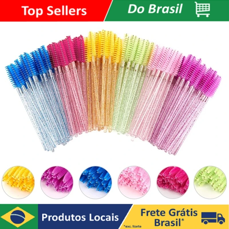 Kit 100 Escovinhas Glitter Extensao De Cilios Sobrancelha Brilho Cores Aleatorias