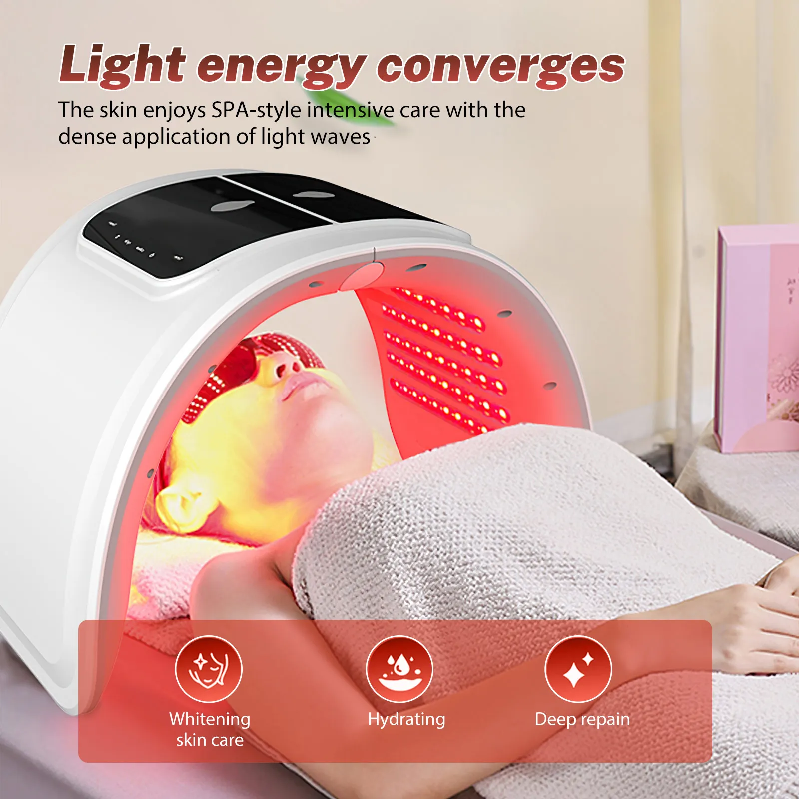 DWiusty 7-Farben LED-Photonen-Gerät mit Nano-Spray zur Hautbefeuchtung, Gesichts- und Körpermaske für Salon, SPA und Heimgebrauch, Hautverjüngung, Akne-Hautpflege – Detail 3