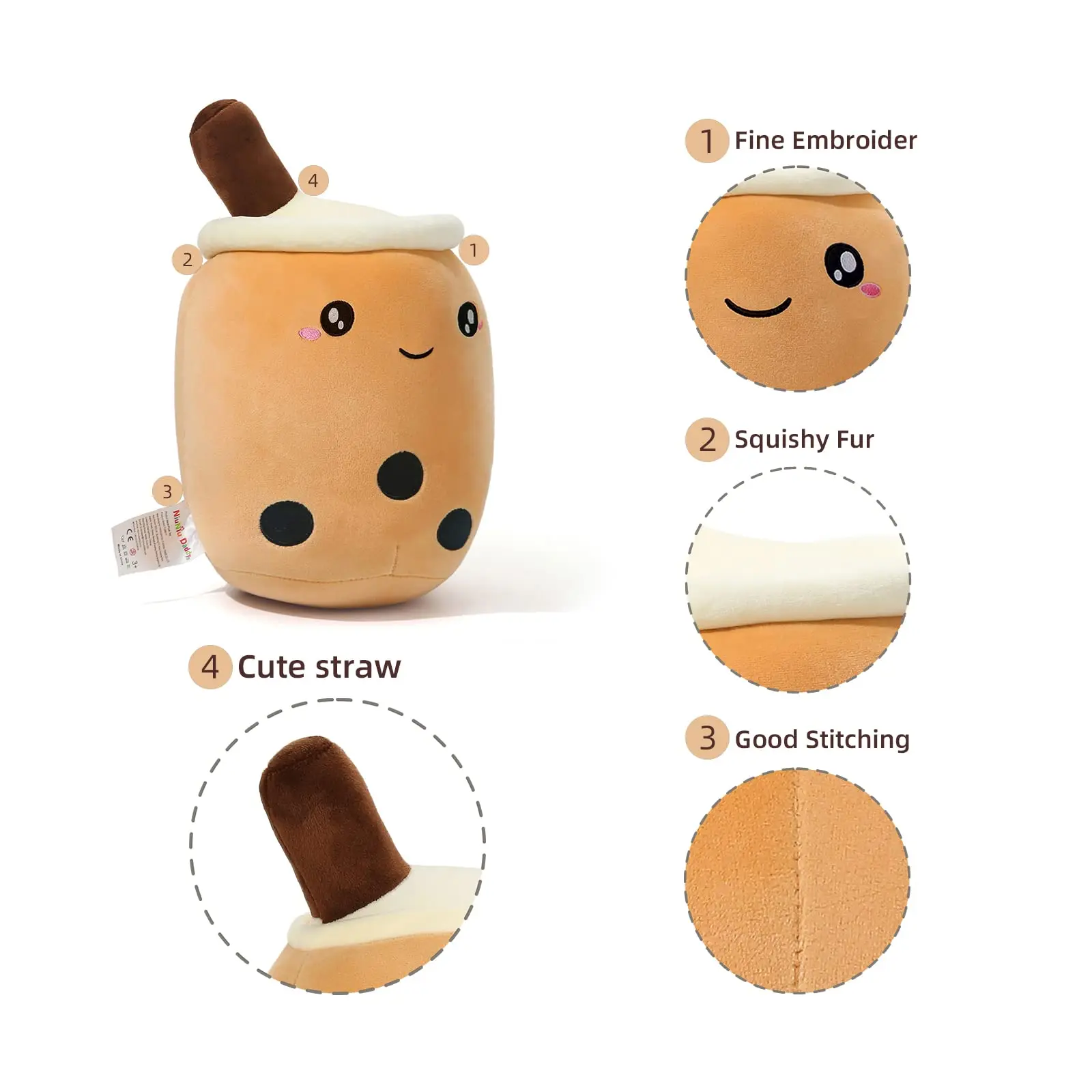 2PCS Niuniu daddy Boba Plush Bubble Tea Plushies Toy 9.4in Mini Squishy Pillow Stuffed Animal Soft Gifts for Kids Girls Boys