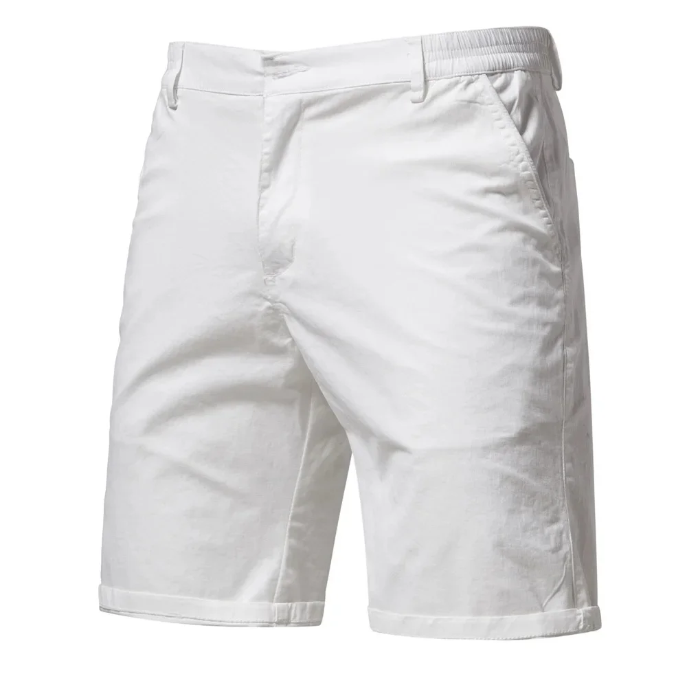 Y2K Summer New 100% Cotton White Gym Shorts Mens Casual Business Social Elastic Waist Cargo Shorts Bermuda Beach Shorts For Men — zdjęcie 2