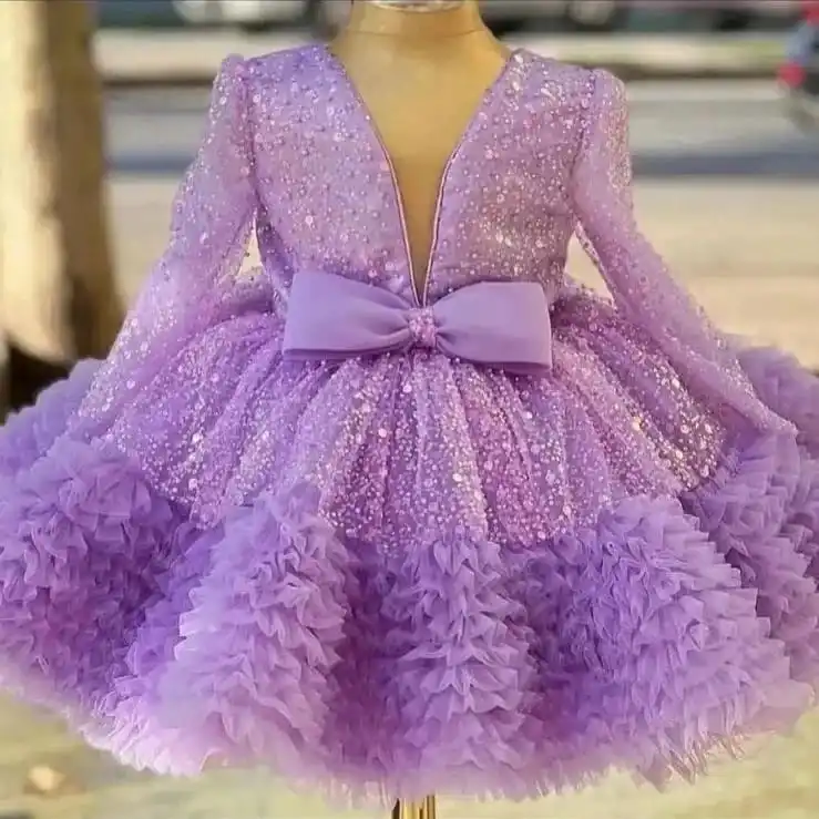 儿童紫色花朵派对礼服