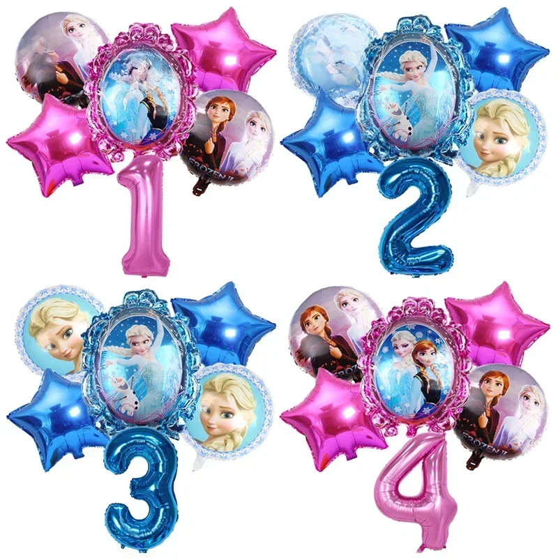 6 pièces reine des neiges princesse Aisha ballon décoration fille enfants fête d'anniversaire fournitures feuille numéro ballon Globos bébé douche ballons