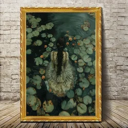 Elegant Golden-Framed Victorian Gothic Water Lily Pond Canvas Art, 11.8