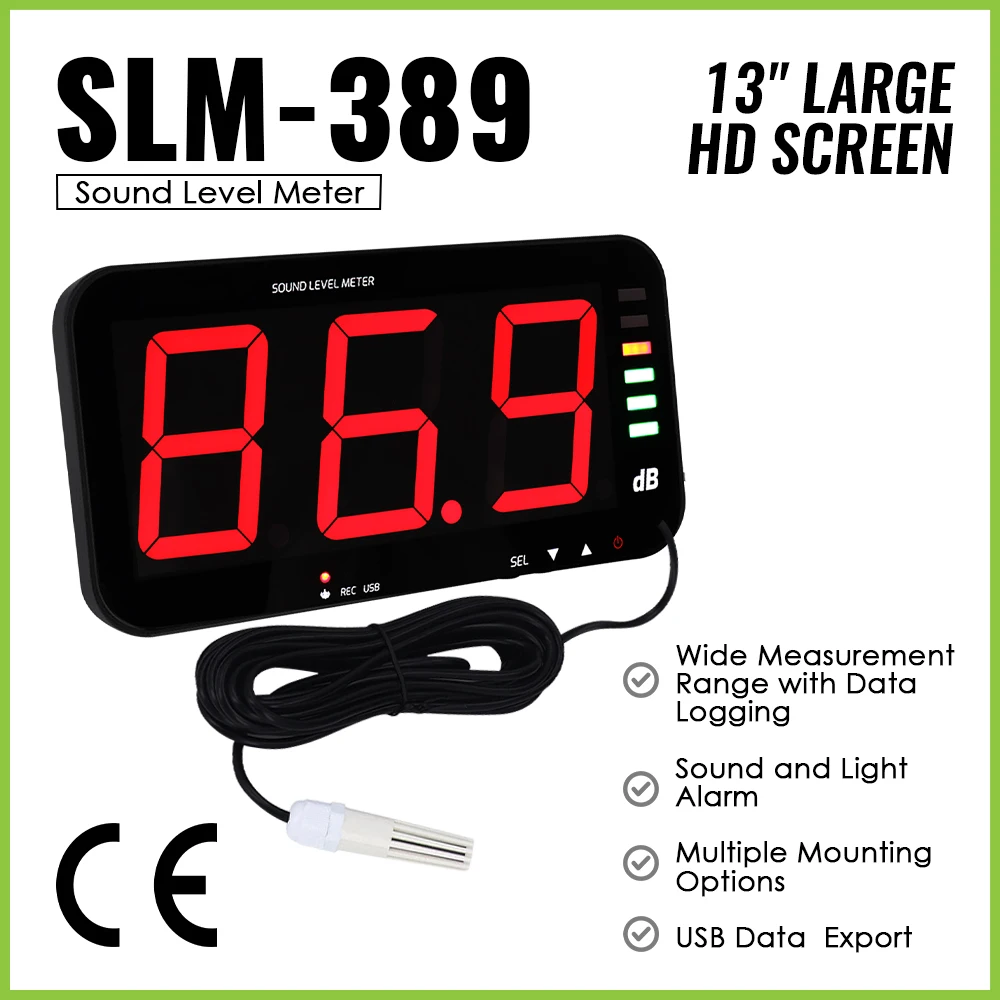 

Digital Sound Level Meter 13inches HD Screen With Data Logger Function 30~130dB Audio Visual Alarm Wall Hanging Decibel Meter