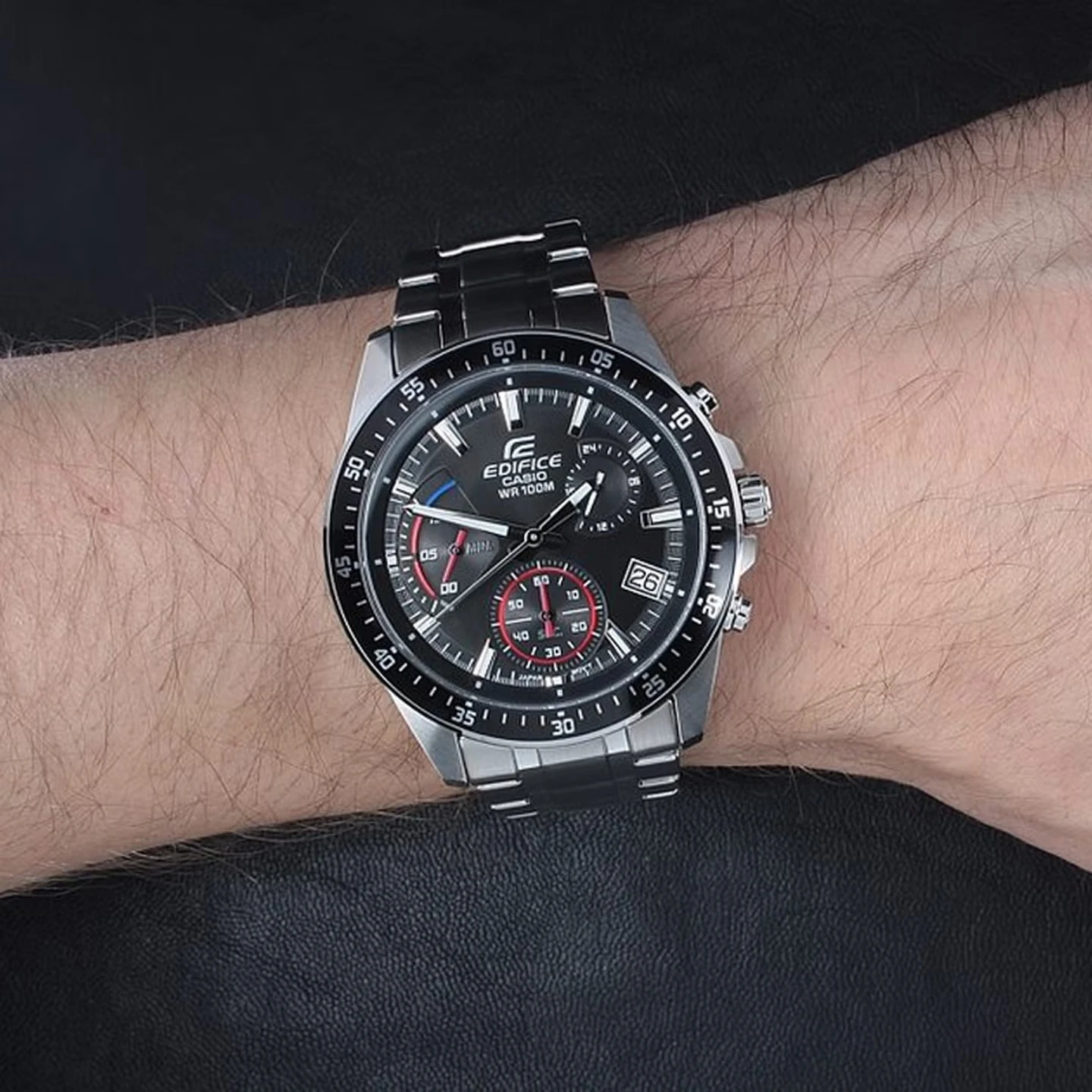 CASIO EFV-540D Mens Quartz Watch, Stainless Steel Metal Band, Multi-Function Chronograph, 100M Waterproof Analog Wristwat