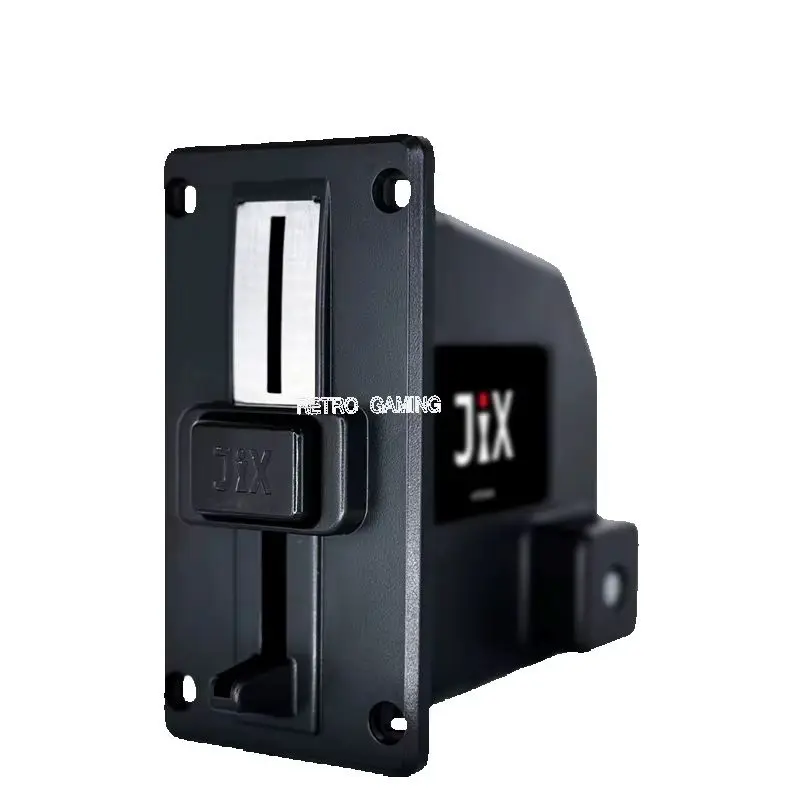 JIX multi-value coin acceptor with 10 coin slots and serial and pulse signal outputs, suitable for arcade game cabinet vending
