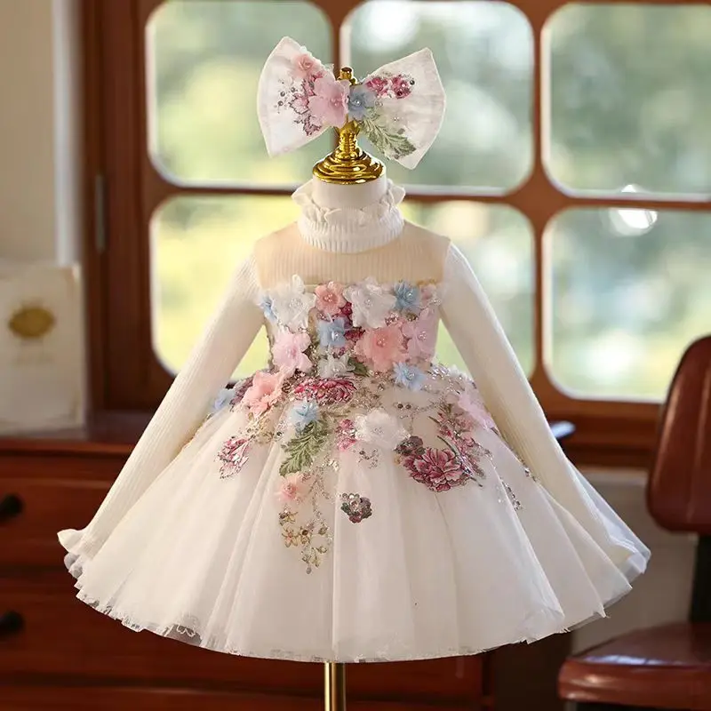 Jill Wish J404 Floral Children Sleeveless Flower Girl Dress Knee Length Princess Baby Wedding 1st Birthday Party Holiday Gown