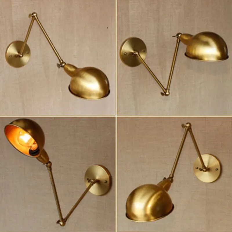 Vintage Swing Long Iron Arm E27 LED Bulb Wall Sconce Lamp Home Deco Bedroom Industrial Articulating Brass Wall Fixtures Lighting